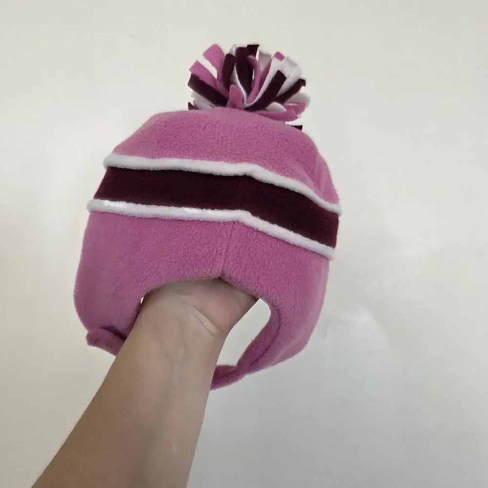 The Childrens Place Winter Hat 18-24M Chin Strap Pom Pom Fleece Heart Y2K Vtg